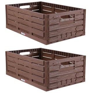 Bestlivings Klappbox Einkaufskorb in Holzoptik, 45 l, Stabile Stapelbare Lagerkiste - Faltbare Einkaufsbox - Klappkiste braun 60 cm x 21,8 cm x 40 cm