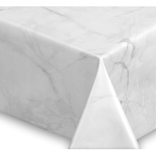 Beautex Tischdecke Wachstuchtischdecke abwischbar, Gartentischdecke Marmorstein (1-tlg) weiß Oval - 140 cm x 230 cm