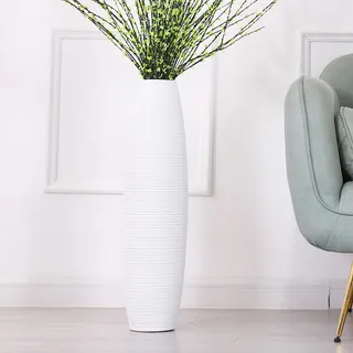 Leewadee Große Bodenvase Für Pampasgras Und Blumen, 65 cm hoch, Weiß, Resin