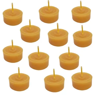 Josef Muhr - Handgefertigte Bienenwachs Teelichter - 12 Stück Bienenwachskerzen - Set - 100% Reines Bienenwachs - Natürlich Duftend - 35 x 20 mm - ohne Hülle - Eigene Imkerei