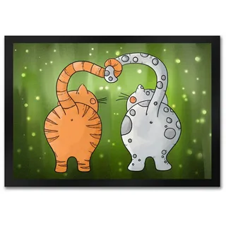 speecheese Fußmatte Katzen Fußmatte in Grün Katze Katzer Freundschaft Liebe Zuhause 35 cm