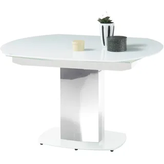 Stolkom Esstisch ausziehbar Ø 130-190 Super White Glas / Edelstahl