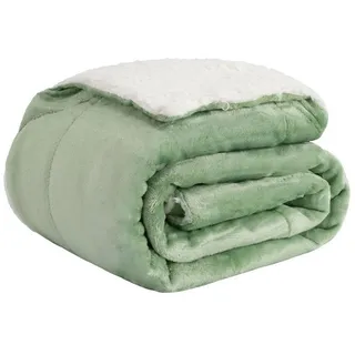 Wohndecke Cloudy Decke Kuscheldecke warm Sherpa Couchdecke mit Ecktasche, Basisstoff grün 120.00 cm x 150.00 cm