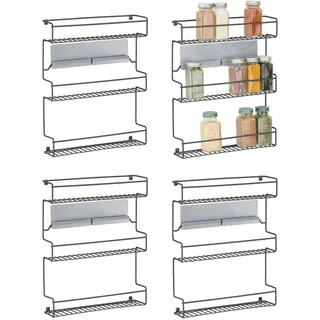mDesign 4er-Set Küchenregal aus Metall – selbstklebendes Gewürzregal zur Wandmontage mit 3 Ebenen – ideal als Gewürzständer für Küche und Vorratskammer – mattschwarz