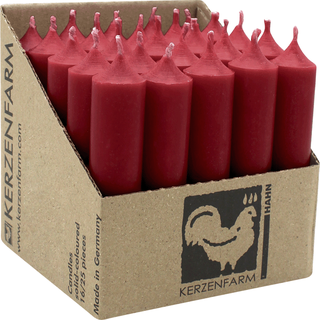 Stabkerzen aus Paraffin, 100/22 mm, Dunkelrot, KERZENFARM HAHN, Brenndauer ca. 4h, 25 Stück pro Verpackung