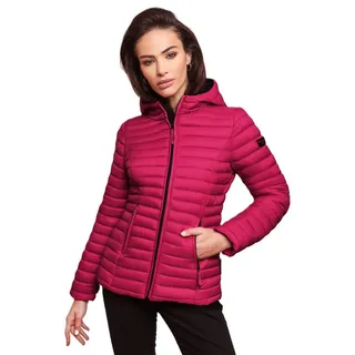 Marikoo Damen Steppjacke Übergangsjacke gesteppte Jacke mit Kapuze Frühjahr Stepp B857 [B857-Asr-Fuchsia-Gr.S] - S
