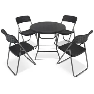 Sekey Garten-Essgruppe PE-Rattan Gartenmöbel-Set für 4 Personen, 4 Stühle mit Tisch klappbar, (5-tlg), Balkonset 4 Personen Balkonmöbel Set, Klappbar Gartentisch mit Stühlen schwarz 81 cm