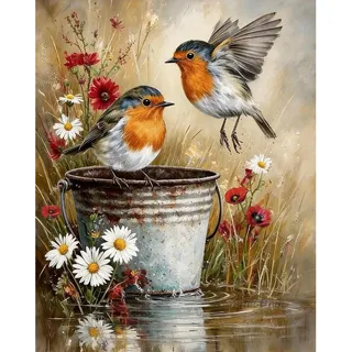 Vögel Malen nach Zahlen Erwachsene, Paint by Numbers for Adults 30x40cm | Vögel Malen nach Zahlen Erwachsene Leinwand Mit 3 Pinseln und Acrylfarbe, DIY Set Erwachsene zur Heimdekoration