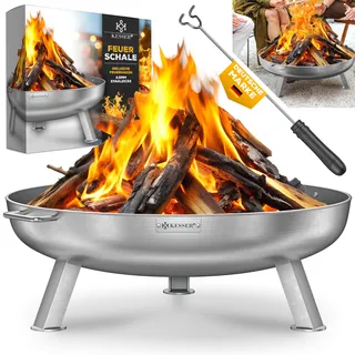 KESSER® Feuerschale 2,5mm Stahldicke | Feuerkorb Ø60cm Edelstahl | Feuertonne +42cm Feuerhaken Gusseisen Wasserablauf & 2 stabile Griffe Holz & Kohle Feuerstelle für Lagerfeuer Garten & Terrasse