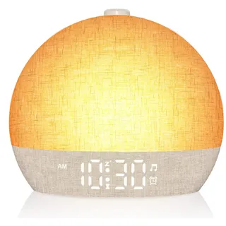 Tageslichtwecker Sanftes Aufwachen für Tiefschläfer,Lichtwecker Sonnenaufgang mit 30 natürliche Klänge und Schlaf-timer 15/30/60/180Min Schlafzimmer Wecker 7 Wecktöne Geschenke für Frauen Männer Teens