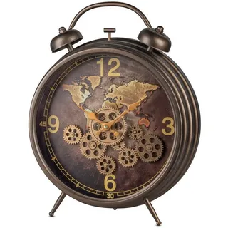 Kremers Schatzkiste Uhr Standuhr Weltkarte mit sichtbar beweglichen Zahnrädern 50 cm Metall bunt