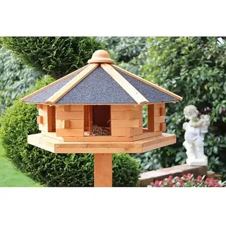 Promadino Vogelhaus Fehmarn  (Holz, Hellbraun, Ausstattung: Ohne Vogelhausständer, Mit Silo)