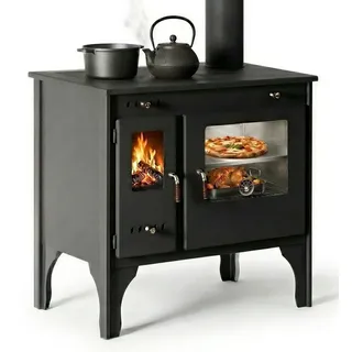 Prometey Küchenofen Holzherd R ECO INOX Mit Edelstahlbackofen, rechte Version