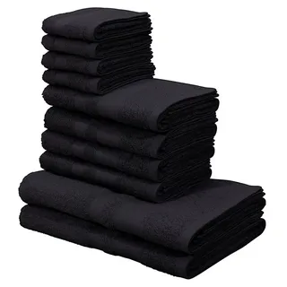 OTTO home Handtuch Set Vanessa, 10-tlg Handtuch-Set, weich, in Standard- und Premium-Qualität, Walkfrottee (Set, 10-St), 100% Baumwolle, Duschtücher, Handtücher, Gästetücher, mit Bordüre schwarz