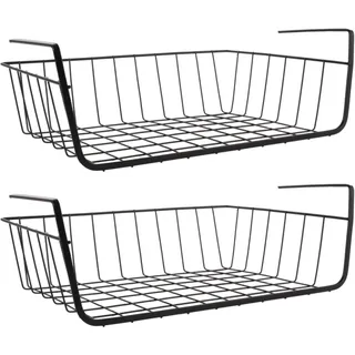 LDXDRU 2 Stück Schwarz Unterregal Hängekorb Schrank, Regaleinhängekorb Küche Organizer Schrankkörbe Metall Aufbewahrungskorb für Küche, Schrank, Bad, Speisekammer, Büro
