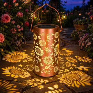 Sunshine smile Solarlampen für Außen Garten,Sonnenblumen Solar Laterne im Freien Wasserdicht,Hängende Gartendeko Sonnenblumenlicht,Wasserdicht Solar Laterne für Außen Garten Terrasse Hof Balkon