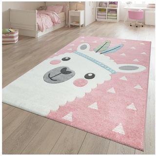 Kinderteppich Spielteppich Kinderzimmer Alpaka Design 3-D Effekt, TT Home, quadratisch, Höhe: 16 mm rosa
