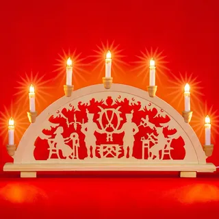 SIKORA LB33-7 klassicher Holz Schwibbogen beleuchteter Lichterbogen mit 7 Kerzen Deko Weihnachten Motiv Bergmann Deko Weihnachten Breite ca. 59 cm