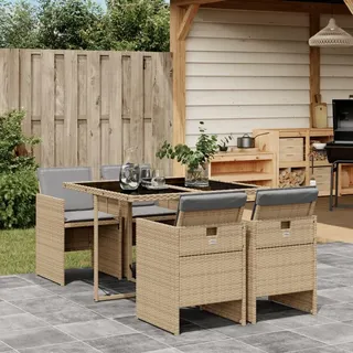 IKAYAA Polyrattan Gartenmöbel Set für 4 Personen, Garten Sitzgruppe, Rattan Essgruppe, Gartengarnitur, Sitzgarnitur, Gartentisch mit 4 Stühle & Kissen Mischung aus Beige Type-2