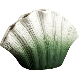 Weiß-grüne, Hydroponische Keramikvase (groß) – Dekorative Muschelvase Für Die Dekoration Von Ferienwohnungen Und Frischen Blumenarrangements