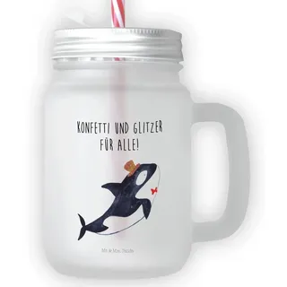 Mr. & Mrs. Panda Cocktailglas Orca Zylinder, Cocktailglas, Transparent, Glas, Trinkglas, Geburtstag, Premium Glas, Trinkglas mit Deckel Henkelglas mit Schraubverschluss Einmachglas