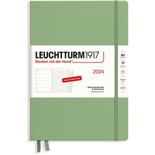 LEUCHTTURM1917 367759 Wochenkalender & Notizbuch Composition (B5) 2024, mit Extraheft für Adressen und Jahrestage, Salbei, Deutsch, 12 Monate
