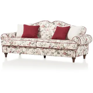 furn.design Couch 3,5-Sitzer Creme/Mehrfarbig/Rot