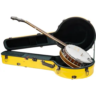 Crossrock Fiberglass Case-Fits Mastertone & Most 5-String Styles of Banjos, with Interior Compartment, Backpack Straps, Hygrometer, TSA Lock-Yellow (CRF2023MBJYL)