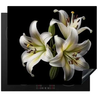 MuchoWow Herd-Abdeckplatte Lilie - Blumen - Weiß - Natur - Botanisch, Vinyl, (1 tlg), Küche Herdabdeckplatte Ceranfeld Vinyl Einteilig, 59x52 cm schwarz 59 cm x 52 cm x 0.2 cm
