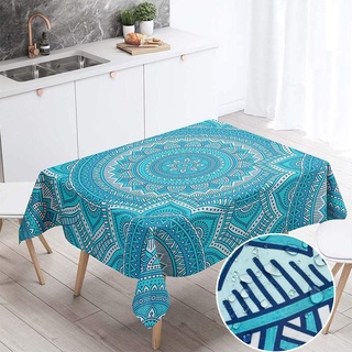 Morbuy Tischdecke Rechteckig 90 x 90 cm, Tischdecken Abwaschbar Lotuseffekt Eckig, Blau Mandala Tablecloths Outdoor Fleckschutz Tischwäsche für Küche Garten