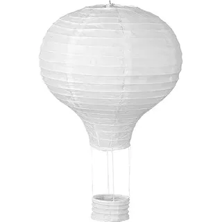 Carpeta Bunte Heißluftballon Lampions aus Papier als Deko für Geburtstag oder Party | Ø30cm, flammhemmend, mit Gondel und Metallbügel | Papierlampion Laterne Partydeko, Farbe: Weiß