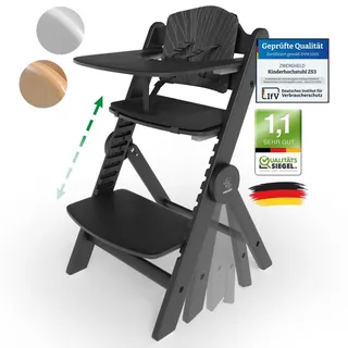 ZWERGHELD® Premium Baby Hochstuhl ZS3 Set - mitwachsend & klappbar - Kinderhochstuhl (Pearl-Black) - Schwarz