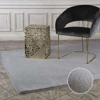 Carpet City Hochflor Teppich Wohnzimmer - Einfarbig Grau - 120x170 cm - Super Soft Polyester, Samtig-Flauschiger Flor - Fell-Teppiche für Schlafzimmer, Esszimmer, Arbeitszimmer