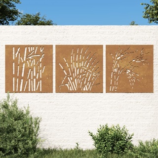 "2024"Modernen 3-tlg. Garten-Wanddeko 55x55 cm Cortenstahl Gras-Design Leinwandbilder