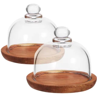Runde Glas Kuchenplatte mit Deckel, 2 Stück für Desserts | Braune, Elegante Servierform, Robust und Bruchfest, für Zuhause und Feiern, Praktische Präsentation