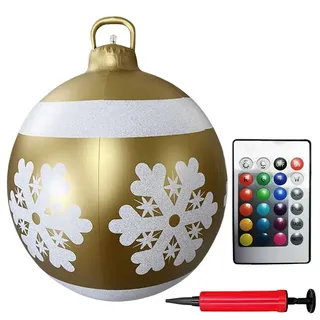 60cm Groß LED Weihnachtsbeleuchtung Weihnachtskugeln Deko, Aufblasbar Kugeln Weihnachtsdeko Weihnachten Ball mit Pumpe, Wasserdicht Weihnachtskugel mit Fernbedienung für Party Deko (R)