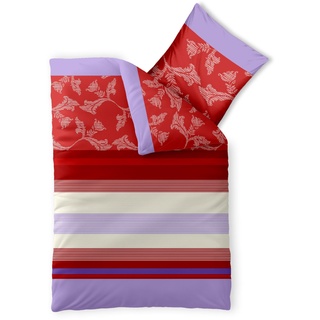 aqua-textil Trend Bettwäsche 155x220 cm 2tlg. Baumwolle Bettbezug Imara Streifen Blumen Rot Weiß Violett