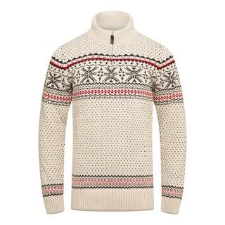 behype Strickpullover BHGALENA Grobstrick Norweger-Muster Troyer beige S