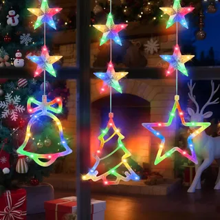 3 Stück Weihnachtsdeko Fenster Beleuchtet - LED Weihnachtsbeleuchtung Innen mit Saugnapf, Batteriebetriebene, Hängende Weihnachtsdeko für Fenster Innen Außen Dekor