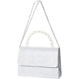 FENGQQKJ Glitzer Handtasche Damen Abendtasche Silber Clutch Elegante Brauttasche Kettentasche für Hochzeit Bankett Ball und Party - S