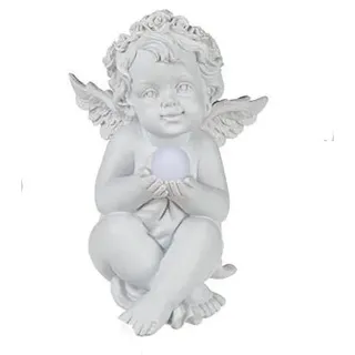 DRW Engel aus Polyresin, sitzend, mit LED-Kugel, 6 x 10 x 13 cm