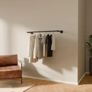 pamo Kleiderstange Wandmontage 81 cm Schwarz – Industrial Garderobenstange Wand & Deckenmontage aus Wasserrohr | FINN Kleiderständer kleine Räume, Bad & Schlafzimmer