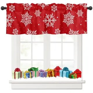 Tokusyou Weihnachten Scheibengardine Gardinen Deko Weihnachtsgardine für Küche Rot Vorhang Der Schneeflocken Muster Blickdicht Bistrogardinen für Schlafzimmer, B 137 × H 45 cm