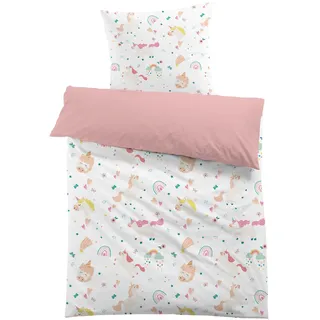 MUSOLEI Kinderbettwäsche Einhorn 135x200 Mädchen Bettwäsche Mikrofaser 3D Druck Cartoon Bettbezug und 1 Kissenbezug 80X80cm für Kinder Geschenk, Rosa