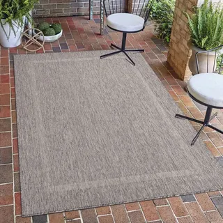 Carpetsale24 Outdoor Teppich Wetterfest 280x370 cm Grau Bordüre Design Flachgewebe Waschbar XXL Extra Groß für Wohnzimmer Esszimmer Terrasse Garten