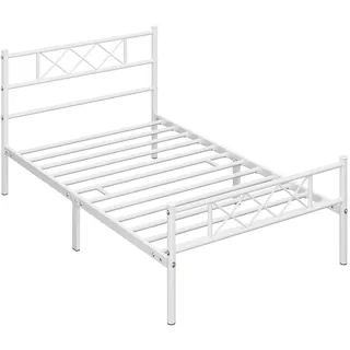 Yaheetech Modern Metallbett 90x200 cm Bettgestelle mit Lattenrost, Doppelbett/Einzelbett, Bettrahmen mit Kopfteil, Gästebett für Schlafzimmer Weiß