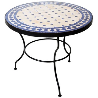 Marrakesch Orient & Mediterran Interior Gartentisch Mosaiktisch Marrakesch 60cm rund, Beistelltisch, Gartentisch, Esstisch, Handarbeit blau 45 cm
