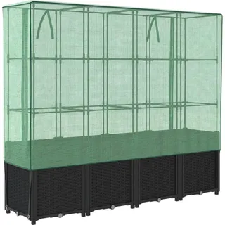 vidaXL Hochbeet mit Gewächshaus-Aufsatz Rattan-Optik Schwarz 160 x 153 x 40 cm