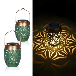 2 Stück LED Solar Laterne Aussen, Retro IP65 Warmweiß Solarlaterne für Außen Wasserdicht, Orientalische Metall Solarlampen für Außen Garten Hängend Deko Balkon Vintage 2er Set