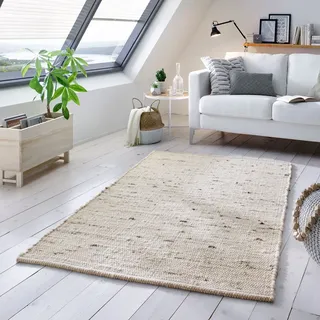 Wollteppich Natur Handweb Teppich I Reine Schur-Wolle im Skandinavischen Design I Wohnzimmer Schlafzimmer Esszimmer Kinderzimer Büro | Hellgrau Me... - Grau